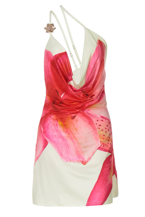 One Shoulder Floral Print Summer Dress Beach Dress