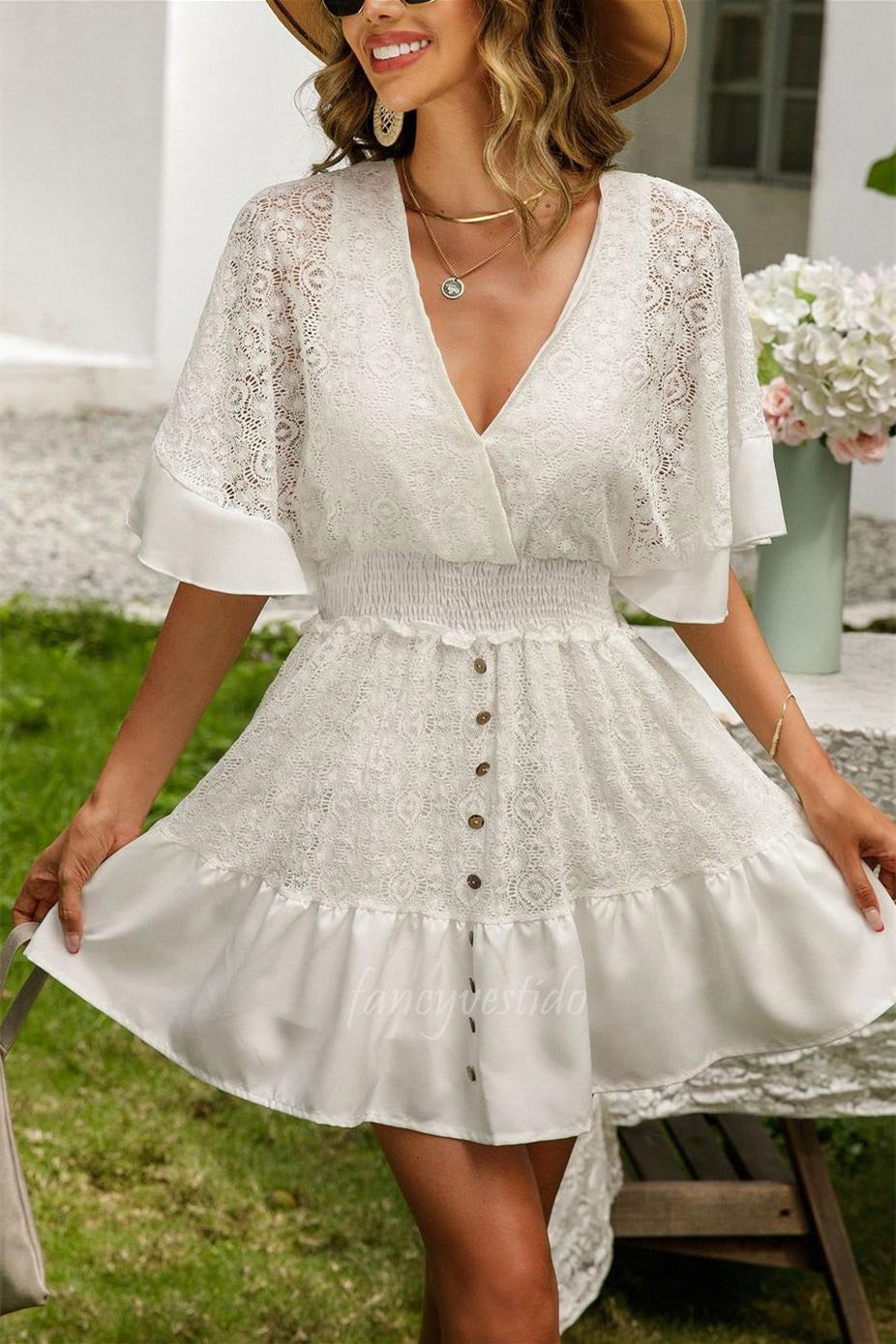 V-Neck Lace A-Line Summer Dress Beach Dress