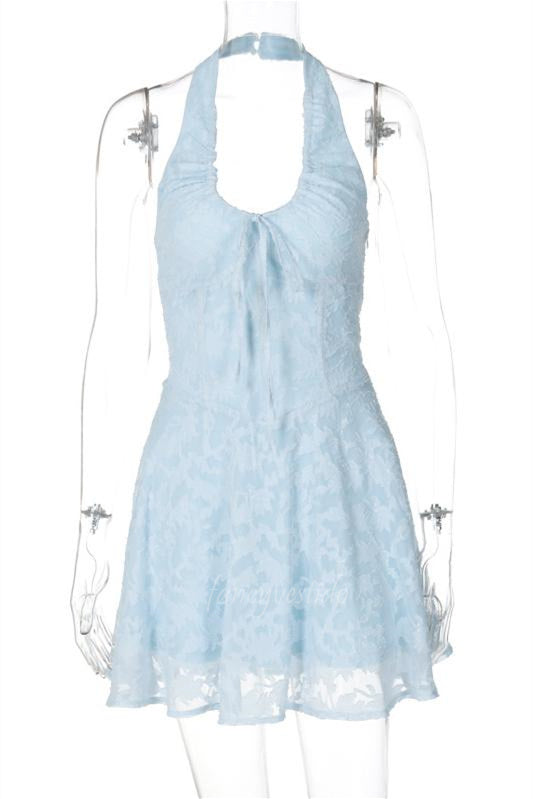 Halter Light Blue Lace-up Summer Dress Beach Dress