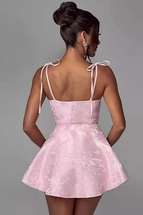 Bow Tie Straps Brocade A-Line Party Summer Dress