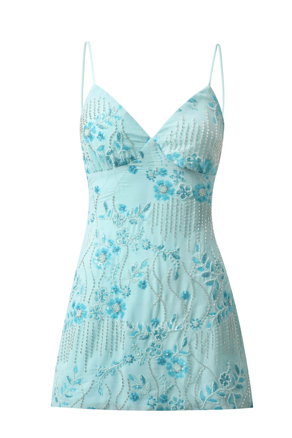 Spaghetti Straps V-Neck Beaded Tight Short Homecoming Dress