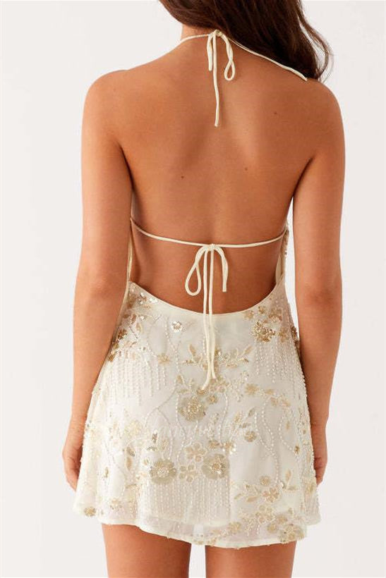 Halter Beading Applique Blue Short Party Homecoming Dress
