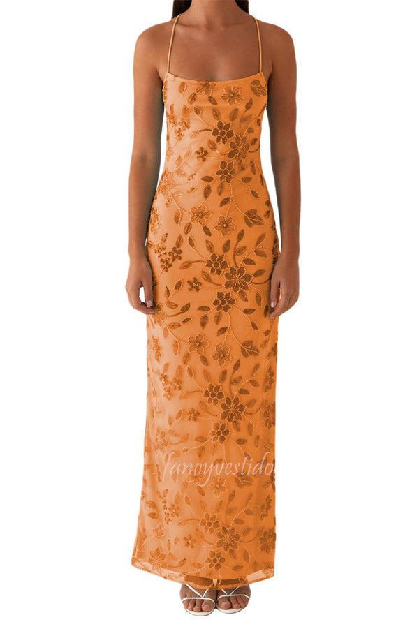 Spaghetti Straps Sequin Applique Evening Prom Dress