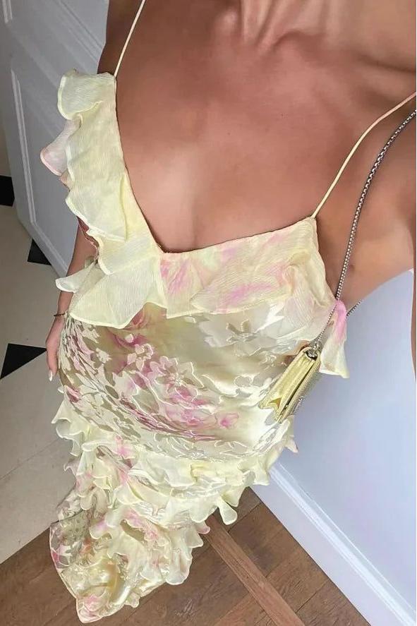 Spaghetti Straps Floral Layered Maxi Dress Party Prom Dress