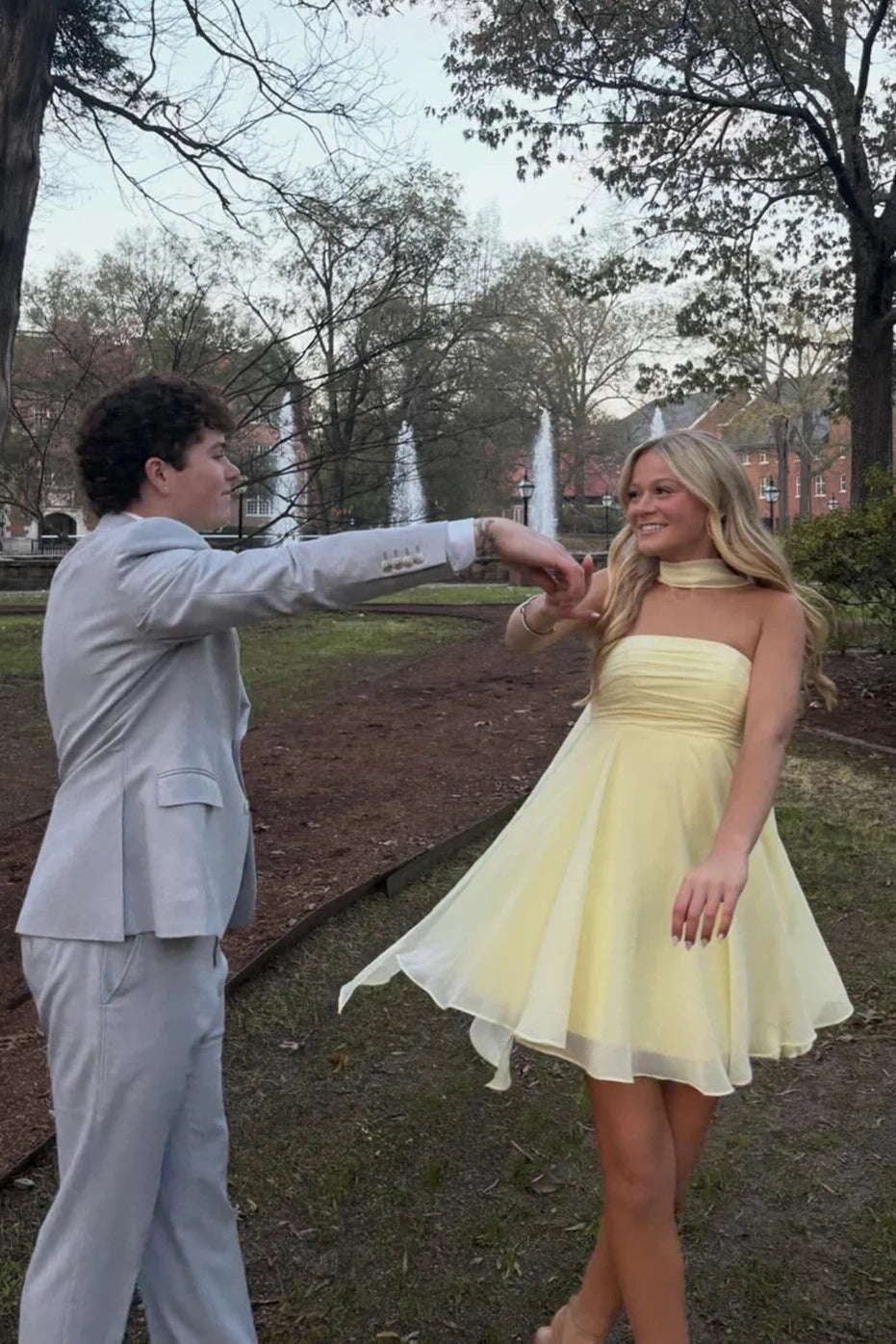 Yellow Chiffon A-Line Strapless Short Homecoming Dress