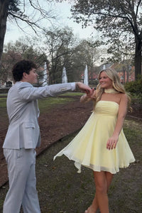 Yellow Chiffon A-Line Strapless Short Homecoming Dress