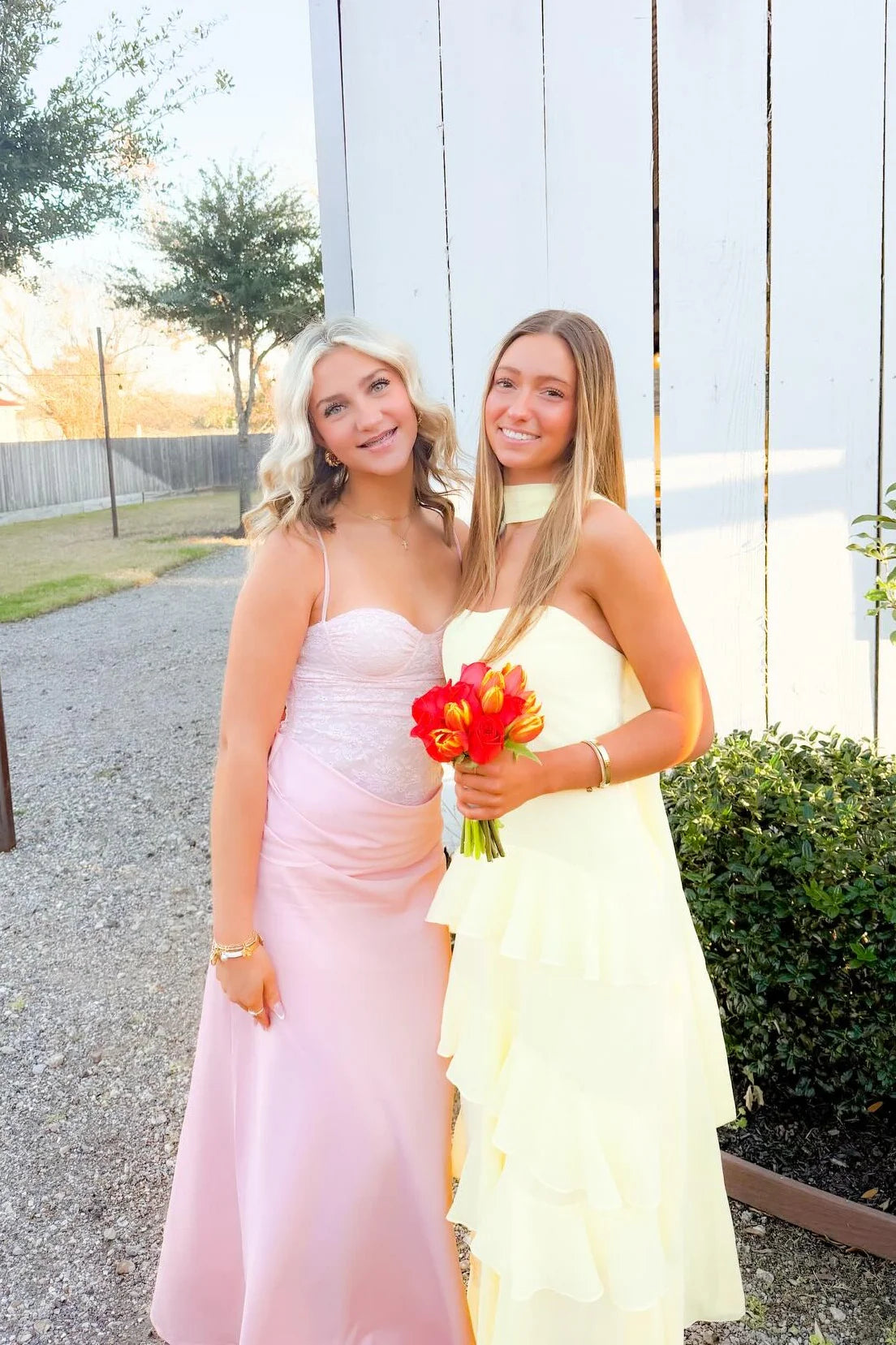 Yellow Chiffon A-Line Strapless Tiered Maxi Party Prom  Dress