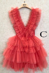 Cute Pink Ruffled Tiered Tulle Short Homecoming Dress