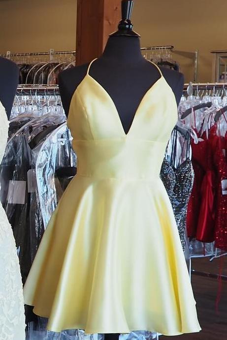Fit and Flare Yellow Homecoming Dress with Pockets FancyVestido Fit and Flare Yellow Homecoming Dress with Pockets FancyVestido