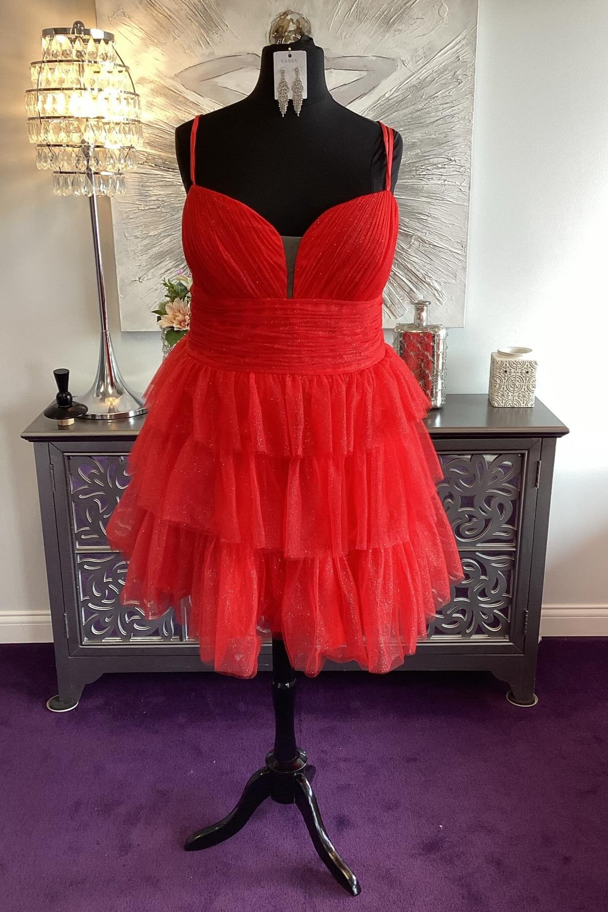 Straps Plunging Tiered Short Homecoming Dress Red A-Line FancyVestido Straps Plunging Tiered Short Homecoming Dress Red A-Line FancyVestido