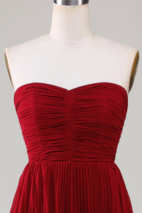 Strapless Emerald Green Ruffle Multi-Layer Long Prom Dress Burgundy