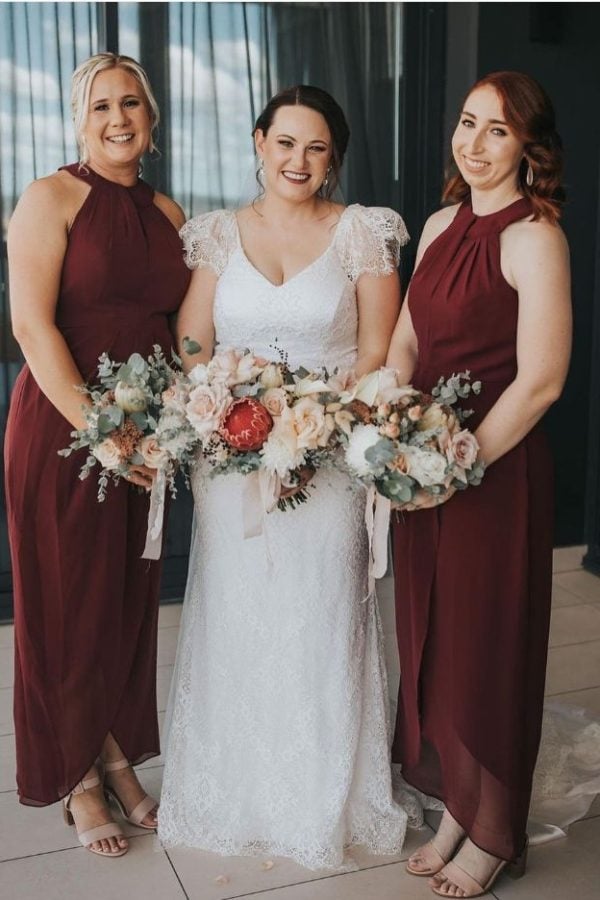 Black Hight Neck Chiffon Midi Bridesmaid Dress