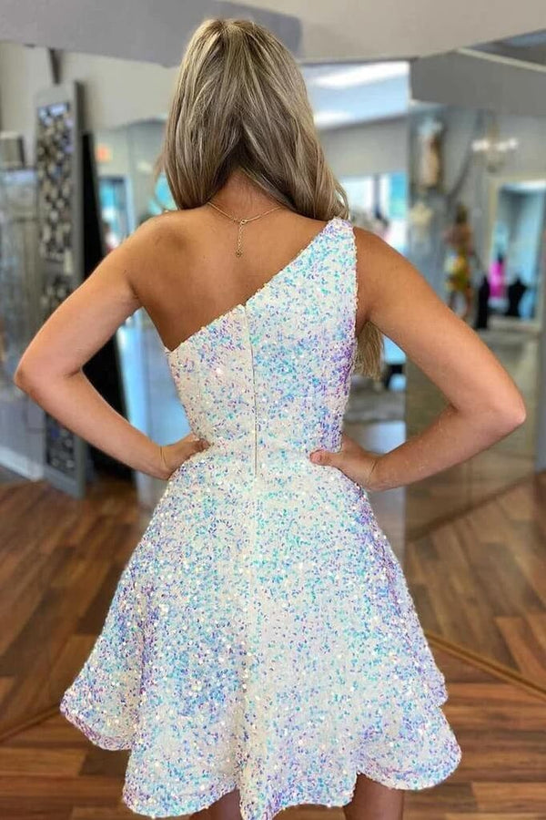 A-Line Short Royal Blue Sequins Homecoming Dress