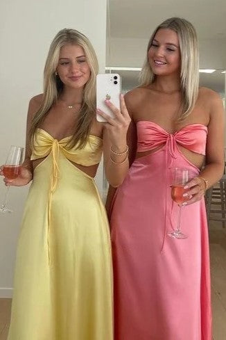 Sweetheart Pink Cutout Party Dress with Bow Back
