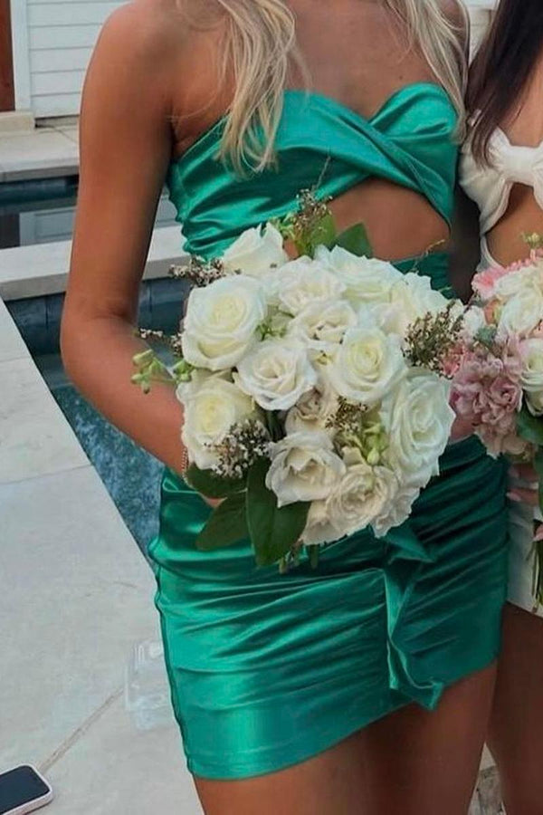 Green Twist Knot Ruched Tight Party Homecoming Dress