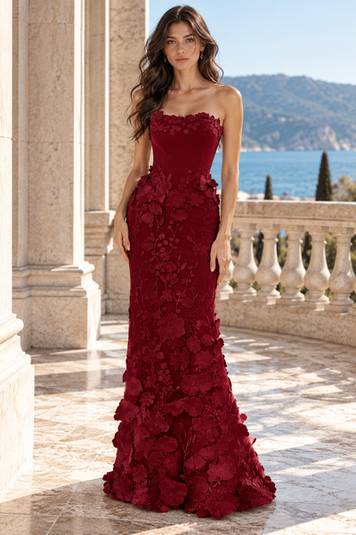 Chic Corset Lace-Up Lace Floral Mermaid Maxi Party Prom Dress
