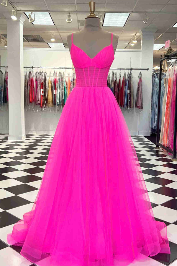Dusty Sage Tulle Plunging V Straps Long Prom Dress