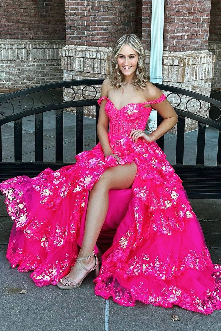 Hot Floral Long Corset 2024 Prom Dresses Mermaid Pink Lace Formal Dress  Strapless