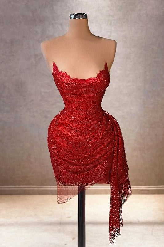 Glitter Strapless Pleated Tight Homecoming Dress