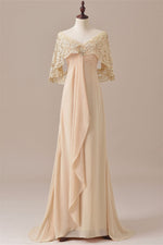 Blush Pink Lace Draped Sleeves Ruffle Long Mother of the Bride Dress