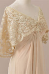 Blush Pink Lace Draped Sleeves Ruffle Long Mother of the Bride Dress