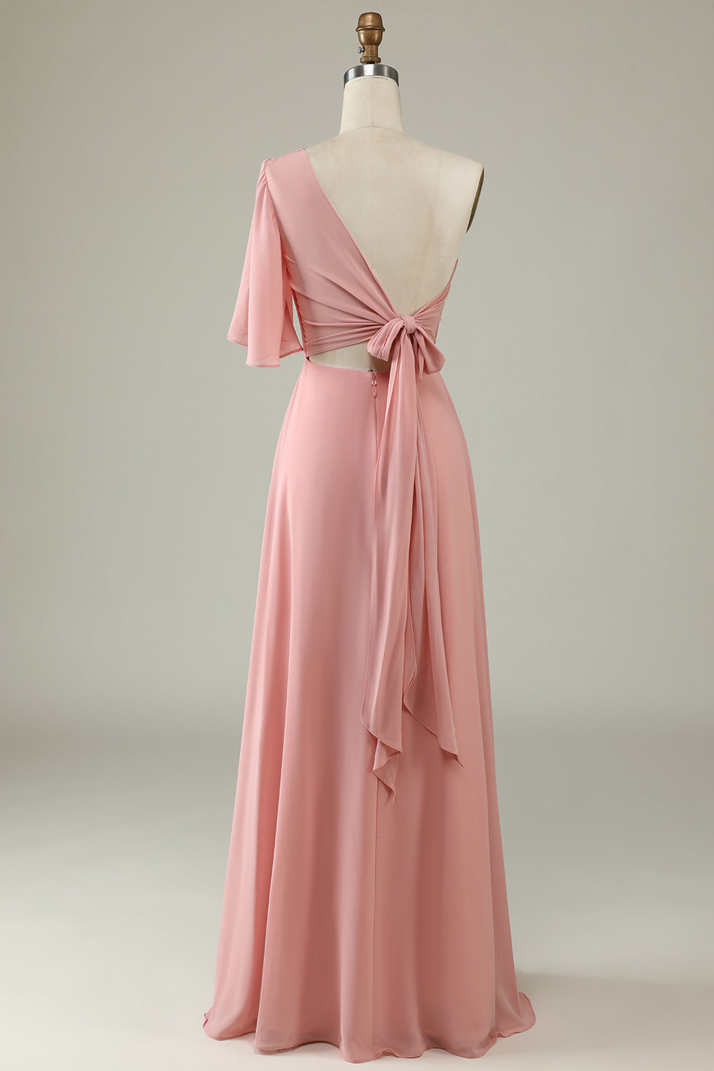 Dusty Blue Off Shoulder Chiffon Bridesmaid Dress with Slit