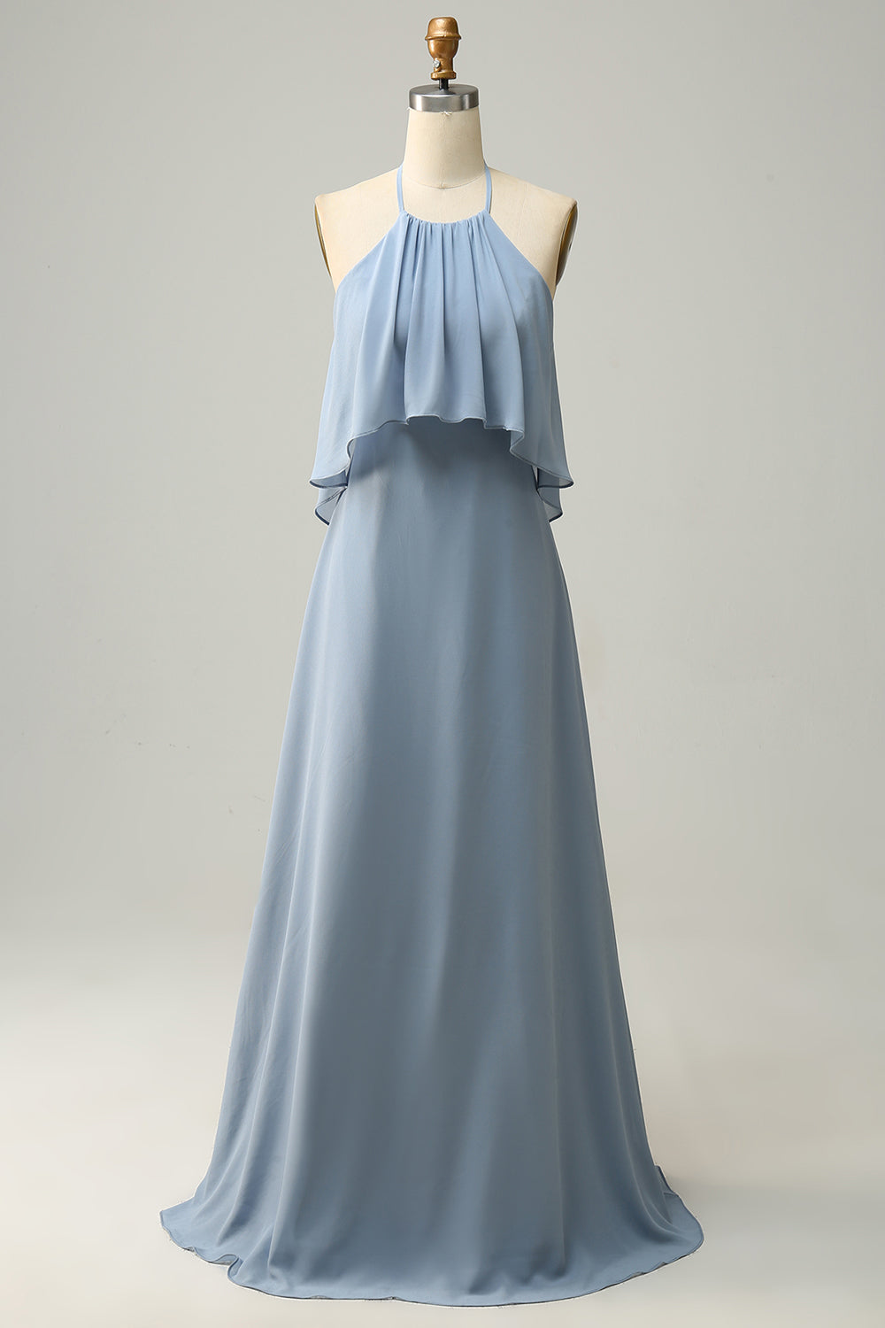 Halter Dusty Blue Bohemian Chiffon Bridesmaid Dress