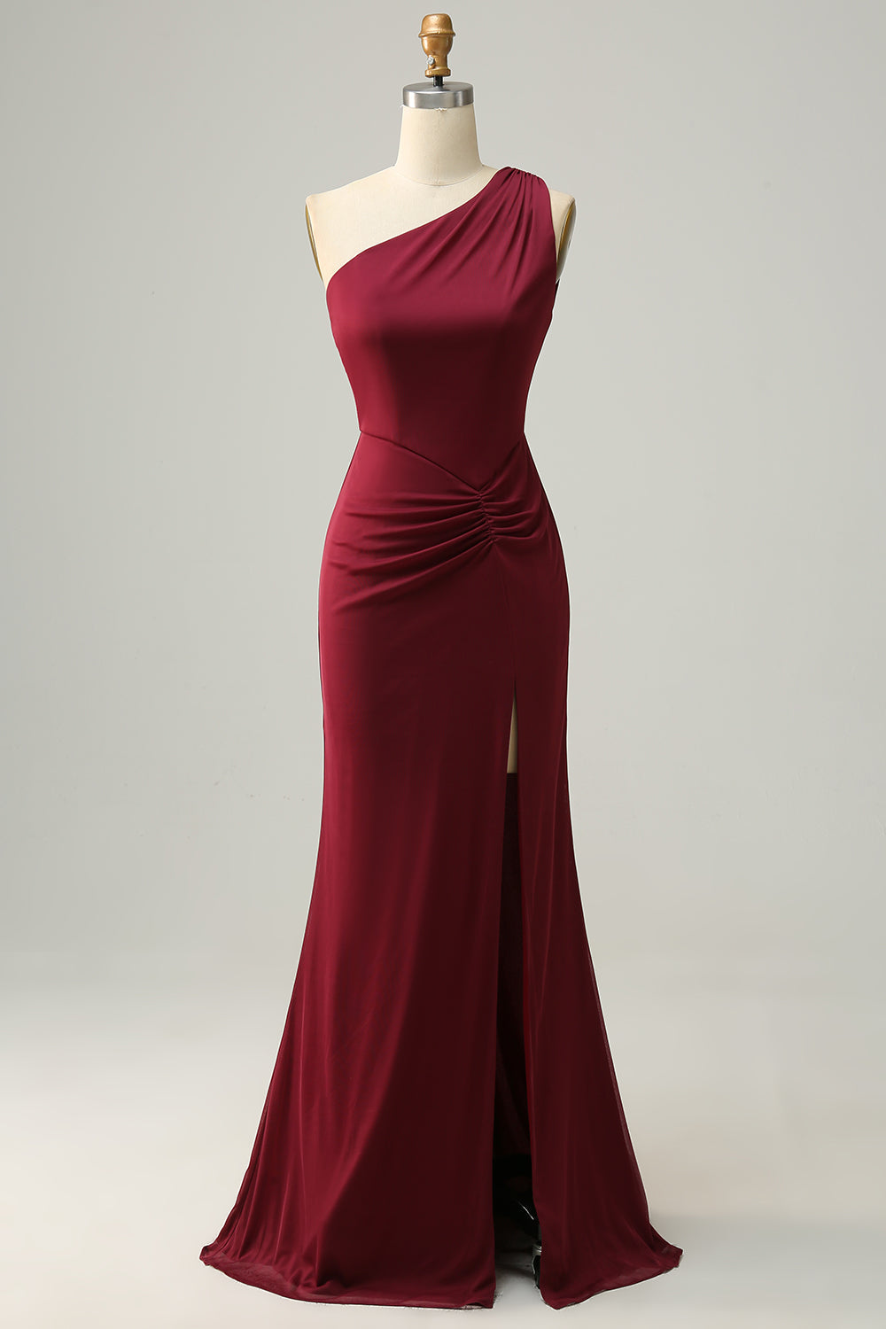 Mermaid One-Shoulder Burgundy Pleated Bridesmaid Dress