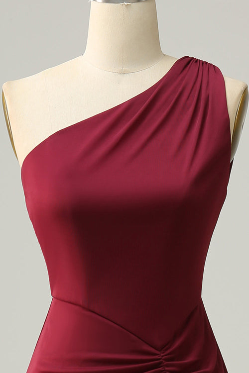 Mermaid One-Shoulder Burgundy Pleated Bridesmaid Dress