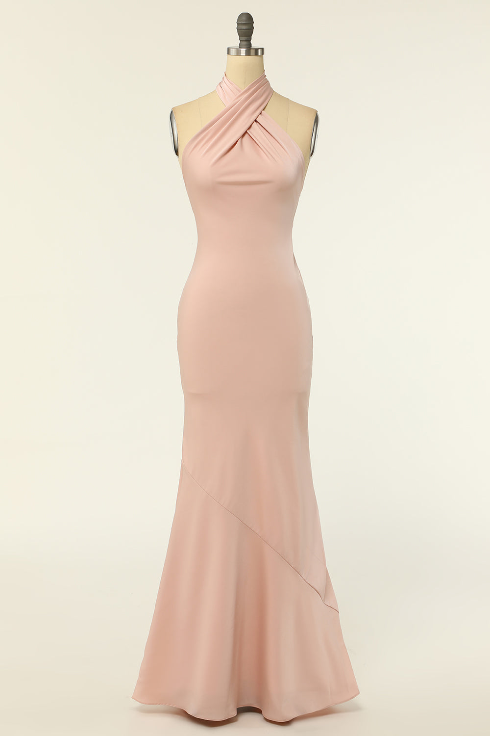 Mermaid Blush Pink Halter Long Bridesmaid Dress – FancyVestido
