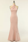 Mermaid Blush Pink Halter Long Bridesmaid Dress