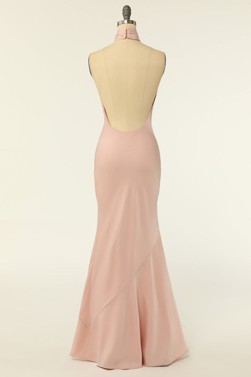 Mermaid Blush Pink Halter Long Bridesmaid Dress