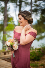 Chiffon Off the Shoulder Dusty Rose Pleated Bridesmaid Dress