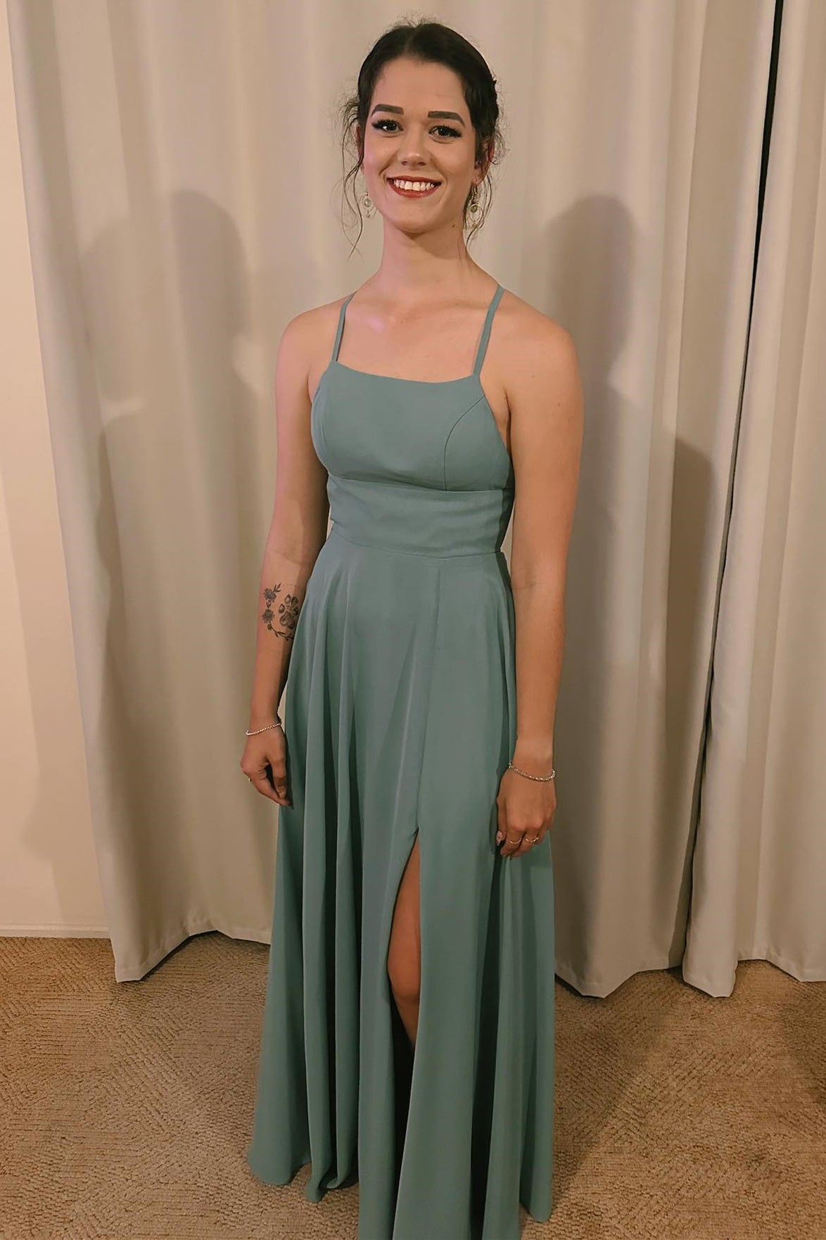 Spaghetti Straps Sage Green Long Bridesmaid Dress  FancyVestido