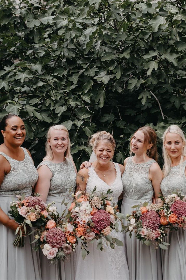 Halter Blush Pink Lace Top Long Bridesmaid Dress