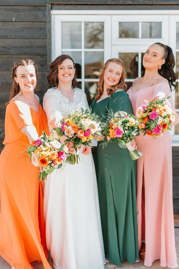 V-Neck Cold Shoulder Chiffon Long Bridesmaid Dress