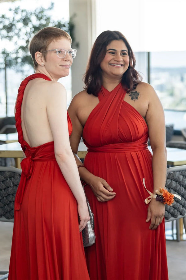 A-Line Red infinity Long bridesmaid dress