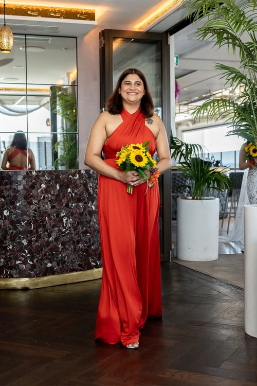 A-Line Red infinity Long bridesmaid dress