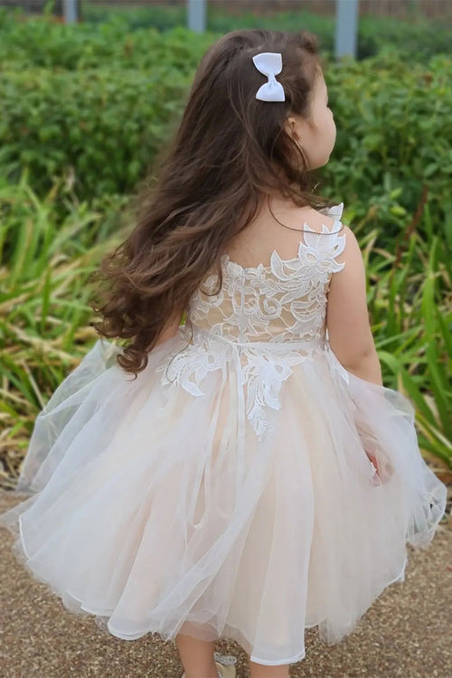 Princess Champagne Flower Girl Dress with Appliques