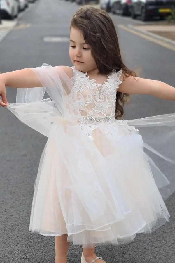 Princess Champagne Flower Girl Dress with Appliques
