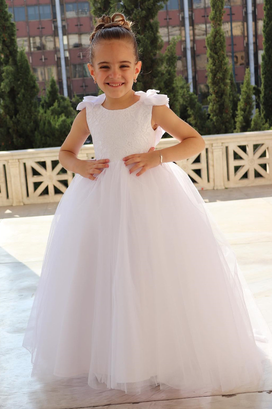 White Lace Top Floor Length Princess Girl Dress