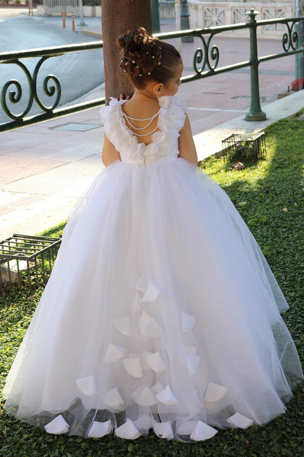 White Lace Top Floor Length Princess Girl Dress