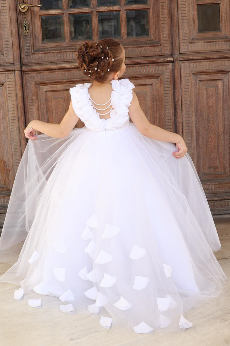 White Lace Top Floor Length Princess Girl Dress