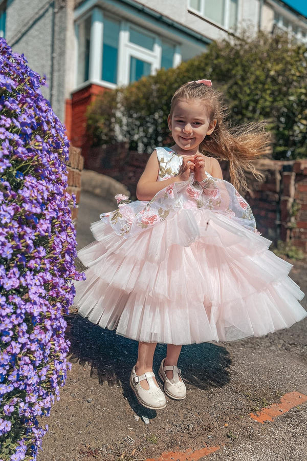 Princess One Shoulder Floral Tiered Tulle Flower Girl Dress