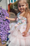 Princess One Shoulder Floral Tiered Tulle Flower Girl Dress