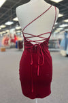 Double Straps Red Velvet Pleated Bodycon Homecoming Dress
