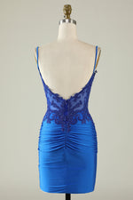 Tight V-Neck Dark Green Pleated Homecoming Dress with Appliques