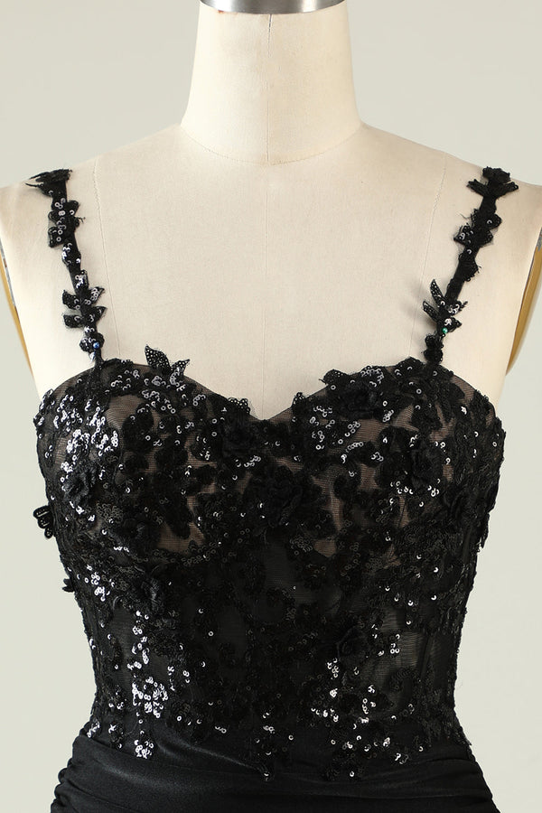 Straps Black Sequines Appliques Short Homecoming Dress