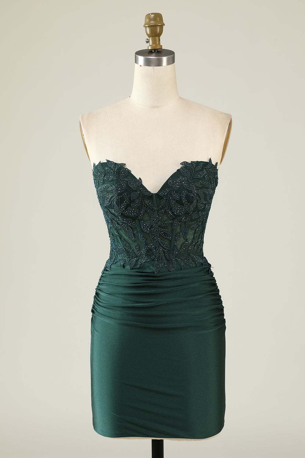 Sweetheart Dark Green Appliques Pleated Bodycon Homecoming Dress
