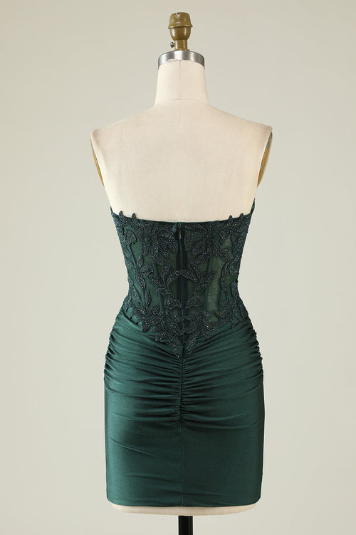 Sweetheart Dark Green Appliques Pleated Bodycon Homecoming Dress